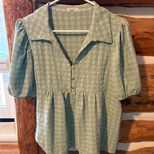 JODIFL Sage Green Puff Sleeve Blouse